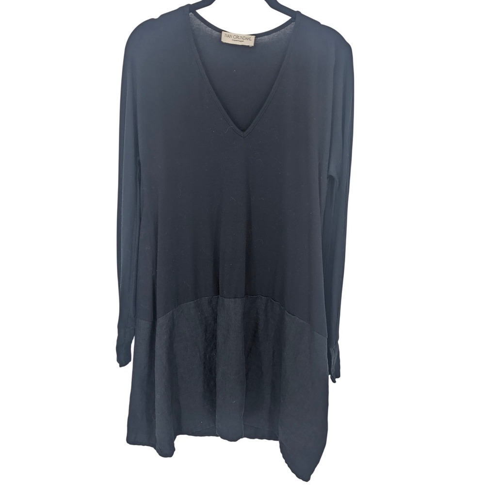 Ivan Grundahl Linen Blend Top Women Small Black Long Sleeve Lagenlook‎ Tunic
